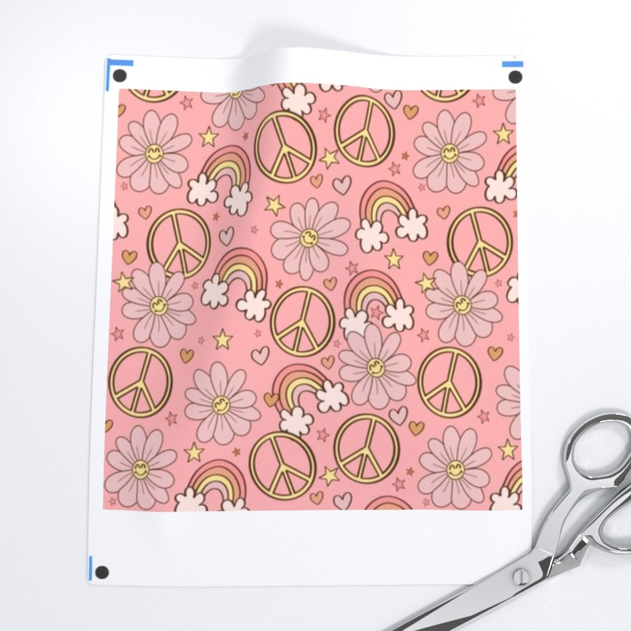 Psychedelic Whimsical Groovy Pink Peace Sign Floral Rainbow Cute 60S 70S Custom Printed Fabric by Spoonflower Various Fabrics by the Yard or Fat Quarter